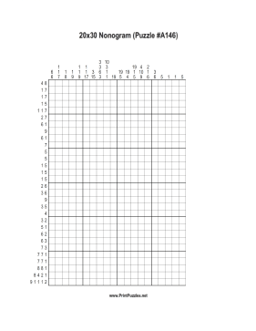Nonogram - 20x30 - A146 Printable Puzzle