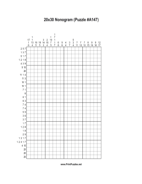 Nonogram - 20x30 - A147 Printable Puzzle
