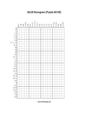 Nonogram - 20x30 - A148 Printable Puzzle