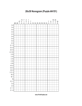 Nonogram - 20x30 - A151 Printable Puzzle