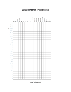 Nonogram - 20x30 - A152 Printable Puzzle
