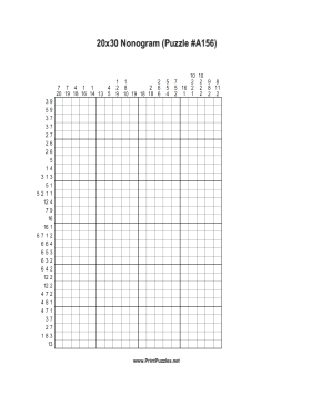 Nonogram - 20x30 - A156 Printable Puzzle