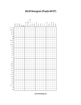 Nonogram - 20x30 - A157 Printable Puzzle