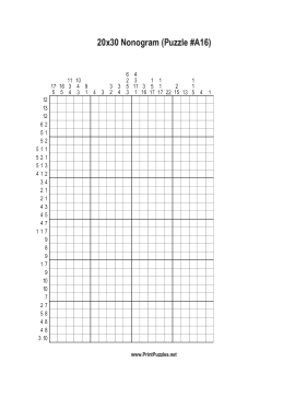Nonogram - 20x30 - A16 Printable Puzzle