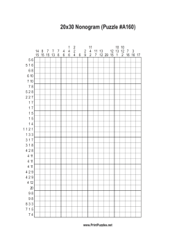 Nonogram - 20x30 - A160 Printable Puzzle