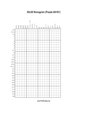 Nonogram - 20x30 - A161 Printable Puzzle