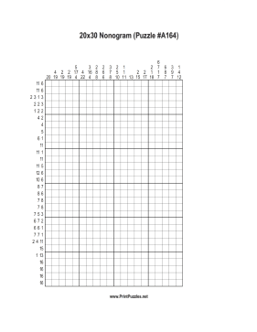 Nonogram - 20x30 - A164 Printable Puzzle