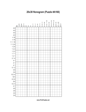 Nonogram - 20x30 - A166 Printable Puzzle
