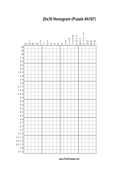 Nonogram - 20x30 - A167 Printable Puzzle
