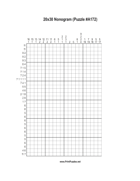 Nonogram - 20x30 - A172 Printable Puzzle