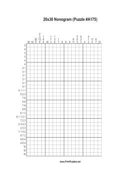 Nonogram - 20x30 - A175 Printable Puzzle