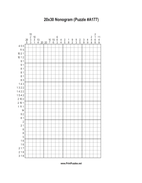 Nonogram - 20x30 - A177 Printable Puzzle