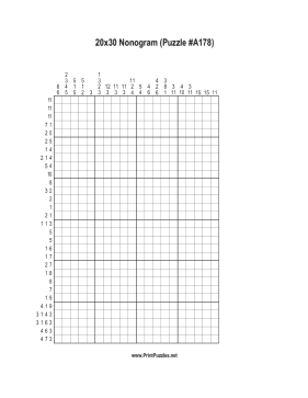 Nonogram - 20x30 - A178 Printable Puzzle