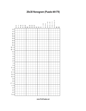 Nonogram - 20x30 - A179 Printable Puzzle