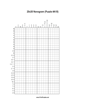 Nonogram - 20x30 - A18 Printable Puzzle