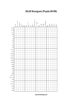 Nonogram - 20x30 - A186 Printable Puzzle