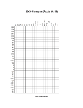 Nonogram - 20x30 - A189 Printable Puzzle