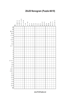 Nonogram - 20x30 - A19 Printable Puzzle