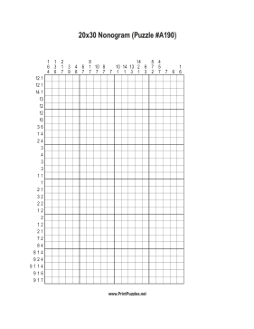 Nonogram - 20x30 - A190 Printable Puzzle