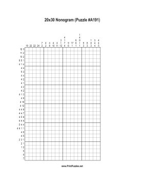 Nonogram - 20x30 - A191 Printable Puzzle