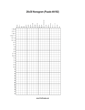 Nonogram - 20x30 - A192 Printable Puzzle
