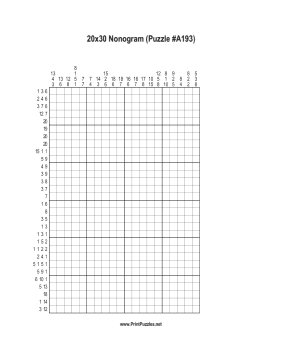 Nonogram - 20x30 - A193 Printable Puzzle