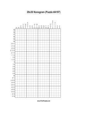Nonogram - 20x30 - A197 Printable Puzzle