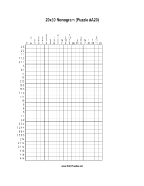 Nonogram - 20x30 - A20 Printable Puzzle