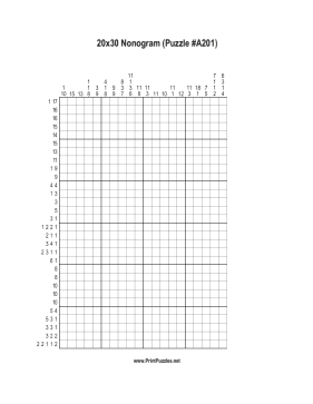 Nonogram - 20x30 - A201 Printable Puzzle