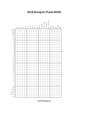 Nonogram - 20x30 - A204 Printable Puzzle