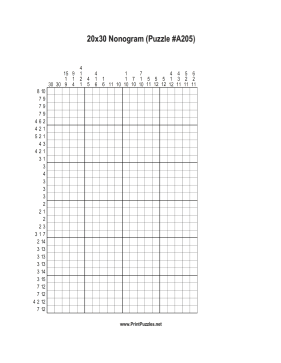 Nonogram - 20x30 - A205 Printable Puzzle