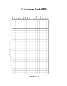 Nonogram - 20x30 - A206 Printable Puzzle