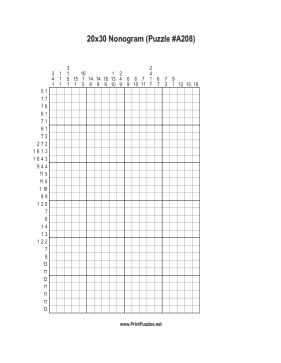Nonogram - 20x30 - A208 Printable Puzzle