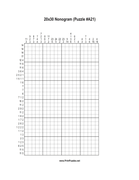 Nonogram - 20x30 - A21 Printable Puzzle