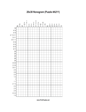 Nonogram - 20x30 - A211 Printable Puzzle