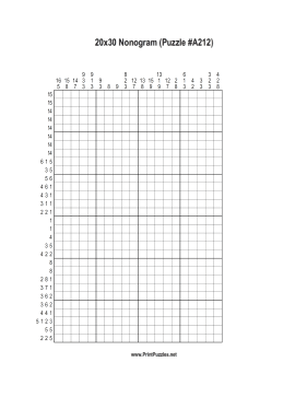 Nonogram - 20x30 - A212 Printable Puzzle