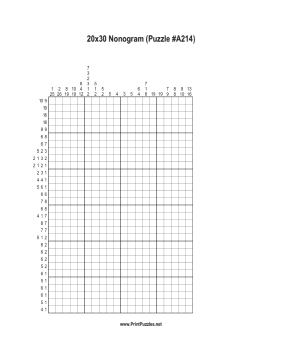 Nonogram - 20x30 - A214 Printable Puzzle