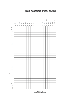 Nonogram - 20x30 - A215 Printable Puzzle