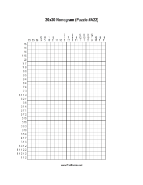 Nonogram - 20x30 - A22 Printable Puzzle