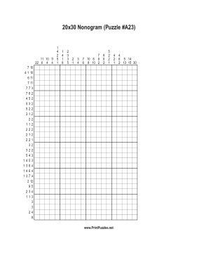 Nonogram - 20x30 - A23 Printable Puzzle