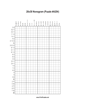 Nonogram - 20x30 - A254 Printable Puzzle