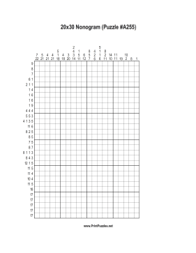 Nonogram - 20x30 - A255 Printable Puzzle