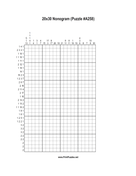 Nonogram - 20x30 - A258 Printable Puzzle