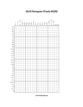 Nonogram - 20x30 - A259 Printable Puzzle