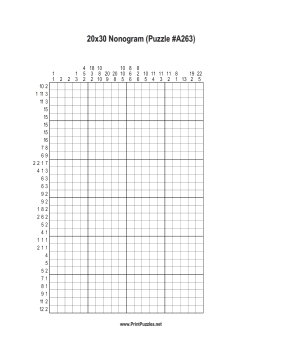 Nonogram - 20x30 - A263 Printable Puzzle