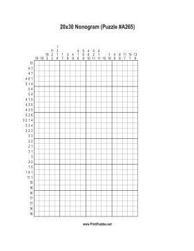 Nonogram - 20x30 - A265 Printable Puzzle