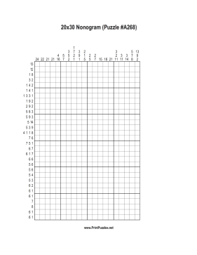 Nonogram - 20x30 - A268 Printable Puzzle