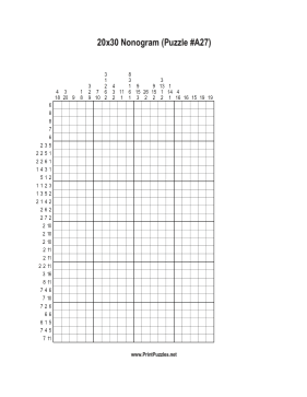 Nonogram - 20x30 - A27 Printable Puzzle