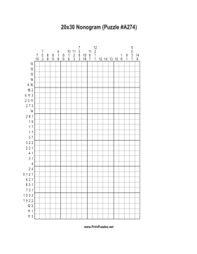 Nonogram - 20x30 - A274 Printable Puzzle