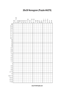 Nonogram - 20x30 - A278 Printable Puzzle